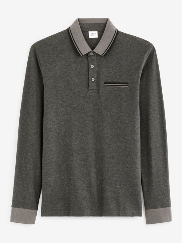 Celio Graues Herren Langarm-Poloshirt Celio Cedotml
