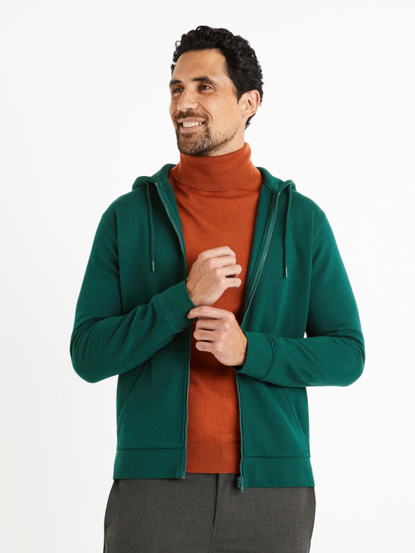 Celio Dunkelgrünes Herren Celio Vethree Zip-up Sweatshirt