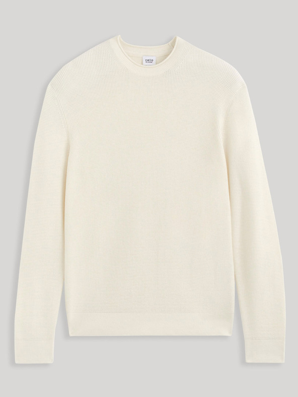 Celio Cremefarbener Celio Cewaffle Pullover für Herren