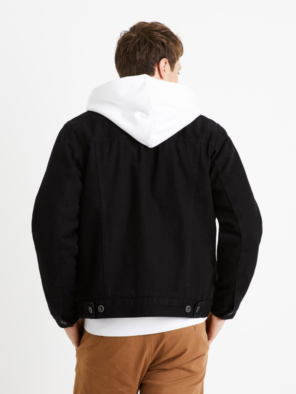 Celio Schwarze Herren-Jeansjacke mit Pelzmantel Celio Cudensherp