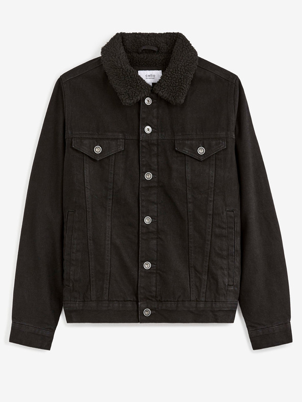 Celio Schwarze Herren-Jeansjacke mit Pelzmantel Celio Cudensherp