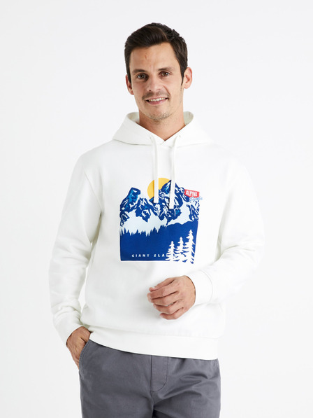 Celio Weißer Herren-Kapuzenpullover Celio Ceslalom