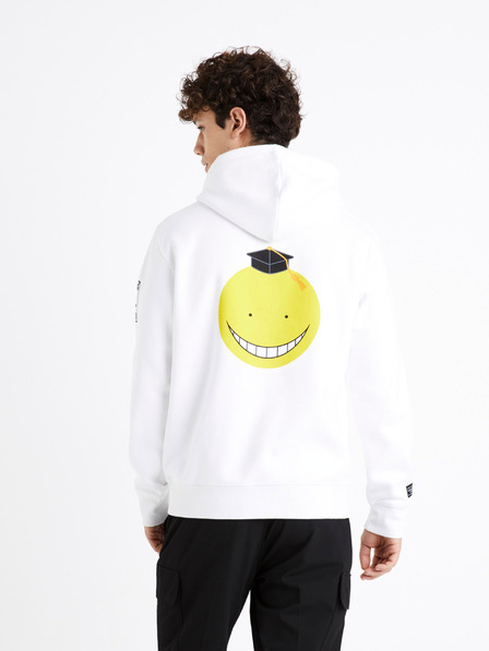 Celio Weißes Herren-Sweatshirt Bedruckter Rücken Celio Assassination Klassenzimmer