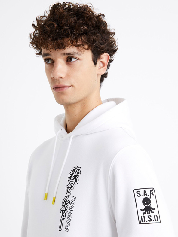 Celio Weißes Herren-Sweatshirt Bedruckter Rücken Celio Assassination Klassenzimmer