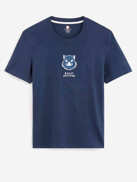 Celio Dunkelblaues bedrucktes Herren-T-Shirt Celio Demon Slayer