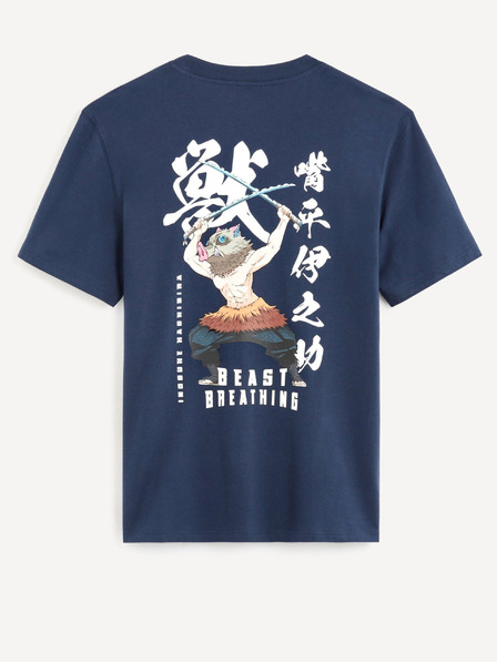 Celio Dunkelblaues bedrucktes Herren-T-Shirt Celio Demon Slayer