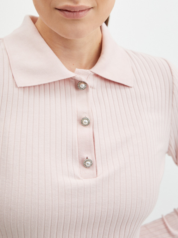 Orsay Apricotfarbenes geripptes Damen Poloshirt ORSAY