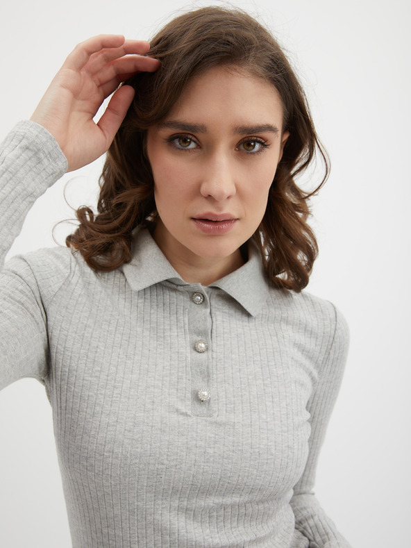 Orsay Hellgrau gestreiftes Damen-Poloshirt ORSAY