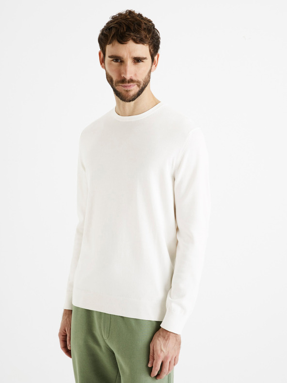 Celio Cremefarbener Herren-Basic-Pullover Celio Decoton