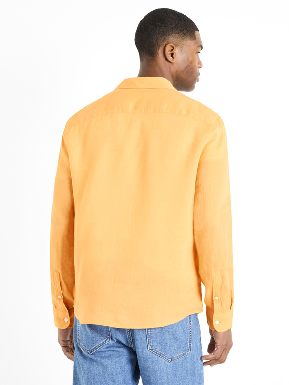 Celio Orangefarbenes Herren-Leinenhemd Celio Daflix
