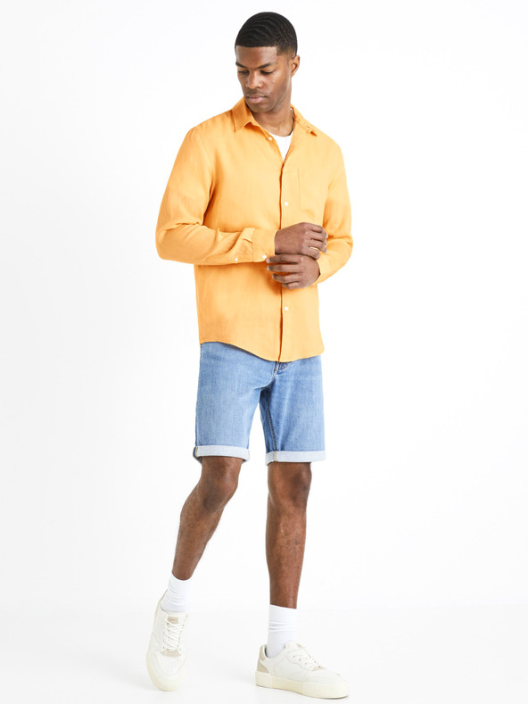 Celio Orangefarbenes Herren-Leinenhemd Celio Daflix