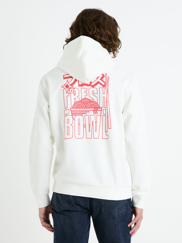 Celio Cremefarbener Herren-Kapuzenpullover Celio Fejabowl