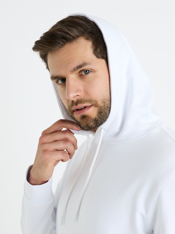 Celio Weißer Herren-Kapuzenpullover Celio Fesix