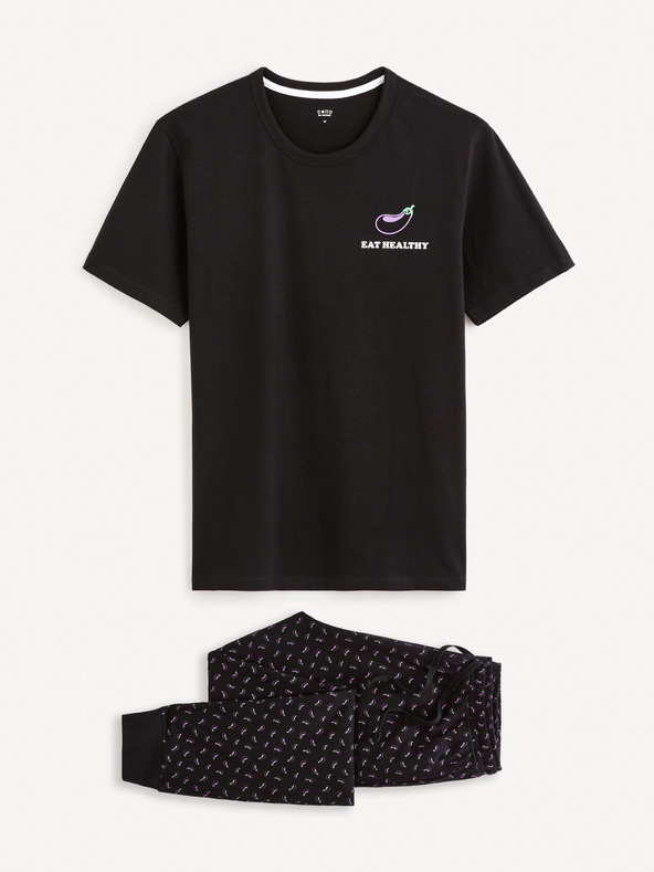 Celio Schwarzer gemusterter Herrenpyjama Celio Fipyauber