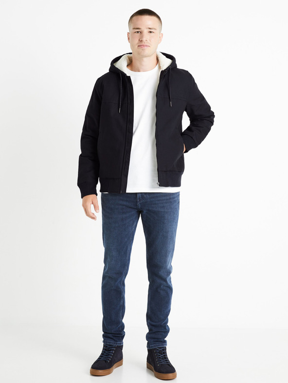 Celio Dunkelblaue Herren-Kunstfelljacke Celio Fuhoodie