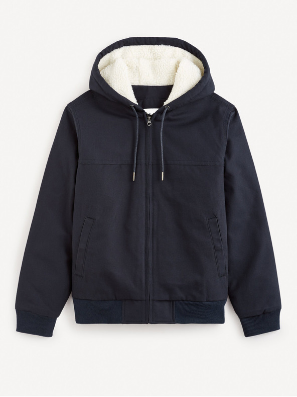 Celio Dunkelblaue Herren-Kunstfelljacke Celio Fuhoodie