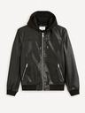 Celio Schwarze Herren Lederjacke mit Kapuze Celio Fumati