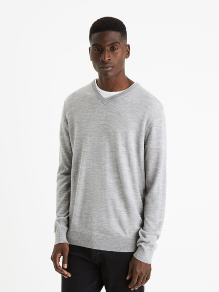 Celio Grauer Herrenpullover aus Merinowolle Basic Celio Semeriv