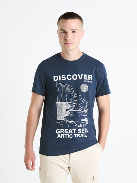 Celio Dunkelblaues Herren-T-Shirt mit Druck Celio Fedecamp