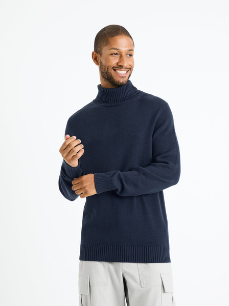 Celio Dunkelblauer Herren-Basic-Rollkragenpullover Celio Febasico