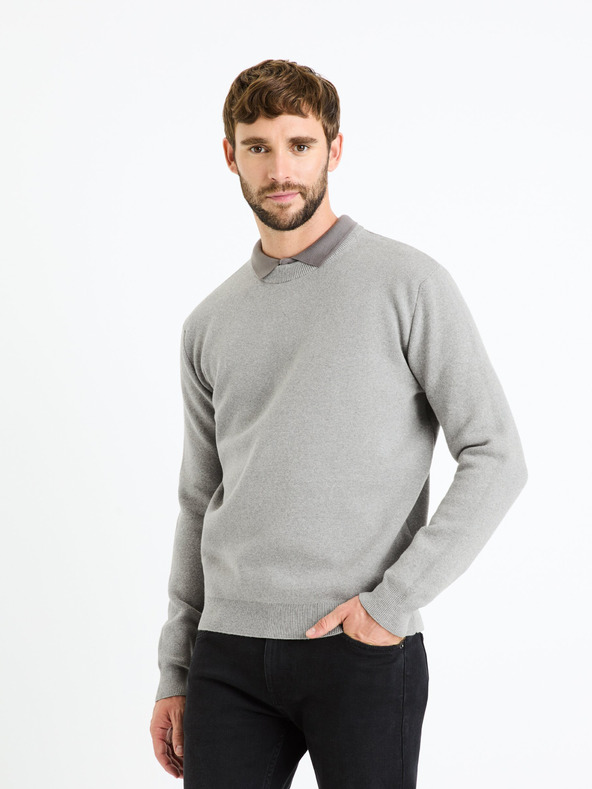 Celio Grauer Herren-Basic-Pullover Celio Beclo