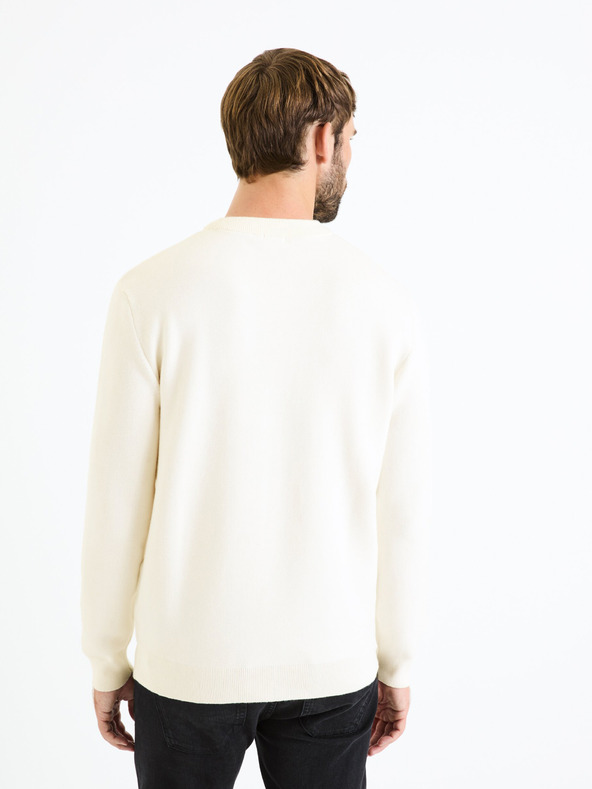 Celio Cremefarbener Herren-Basic-Pullover Celio Beclo