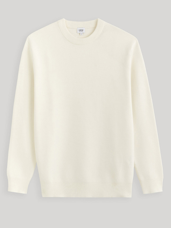 Celio Cremefarbener Herren-Basic-Pullover Celio Beclo