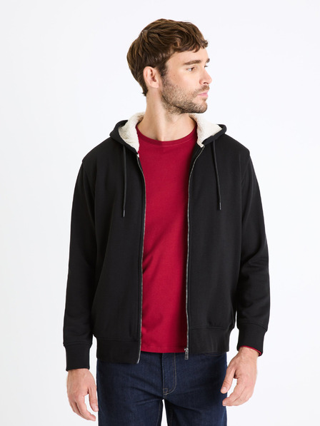 Celio Schwarzer isolierter Herren-Kapuzenpullover mit Reißverschluss Celio Fesherpax