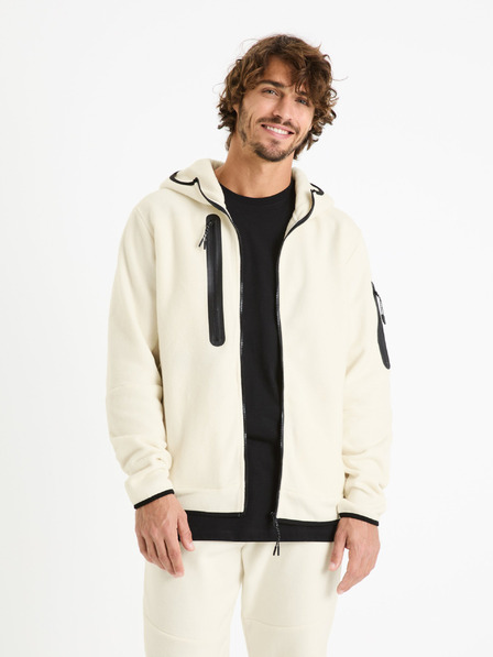 Celio Cremefarbenes Herren-Kapuzen-Sweatshirt mit Reißverschluss Celio Fecoldyoke