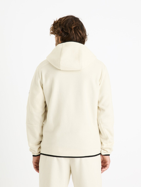 Celio Cremefarbenes Herren-Kapuzen-Sweatshirt mit Reißverschluss Celio Fecoldyoke