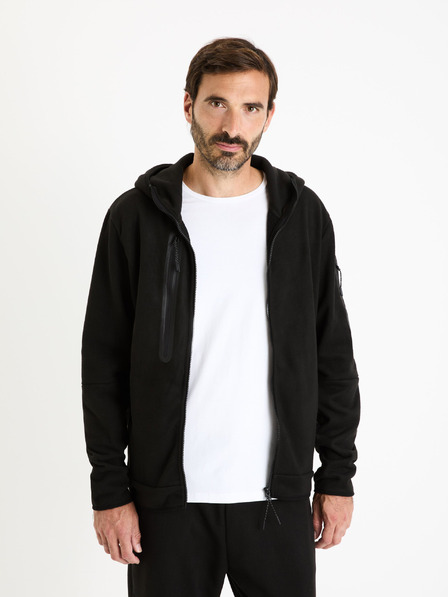 Celio Schwarzes Herren-Kapuzen-Sweatshirt mit Reißverschluss Celio Fecoldyoke