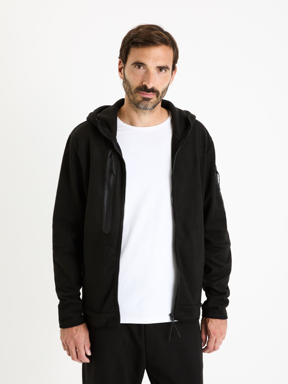 Celio Schwarzes Herren-Kapuzen-Sweatshirt mit Reißverschluss Celio Fecoldyoke