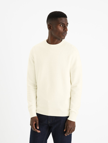 Celio Cremefarbener Herren-Basic-Pullover Celio Felinode