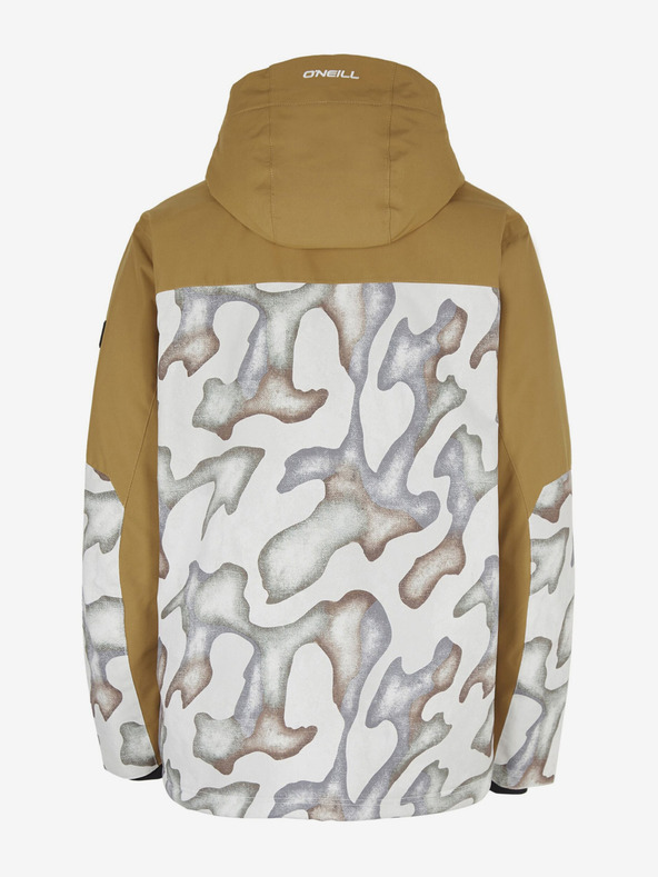 O'Neill Cremefarbene und senfgelbe O'Neill Texture Ski-/Snowboardjacke für Herren