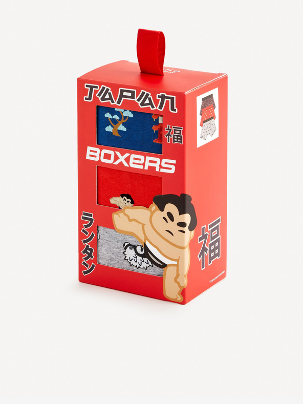 Celio Dreier-Set Herren-Boxershorts in Grau, Blau und Rot Celio