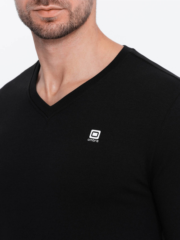 Ombre Clothing Schwarzes Herren-T-Shirt mit V-Ausschnitt Ombre Clothing