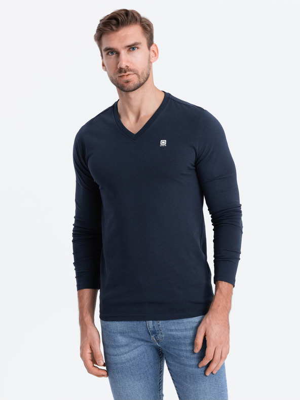 Ombre Clothing Dunkelblaues Herren-T-Shirt mit V-Ausschnitt Ombre Clothing