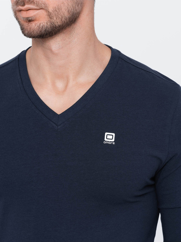 Ombre Clothing Dunkelblaues Herren-T-Shirt mit V-Ausschnitt Ombre Clothing