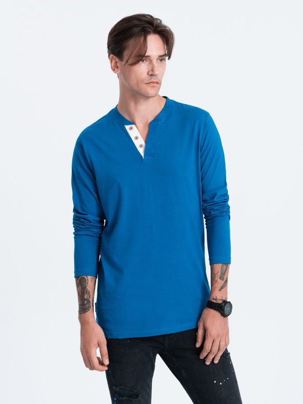 Ombre Clothing Blaues Herren-Button-Down-Hemd Ombre Clothing HENLEY