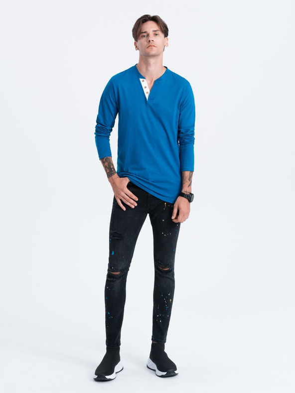 Ombre Clothing Blaues Herren-Button-Down-Hemd Ombre Clothing HENLEY