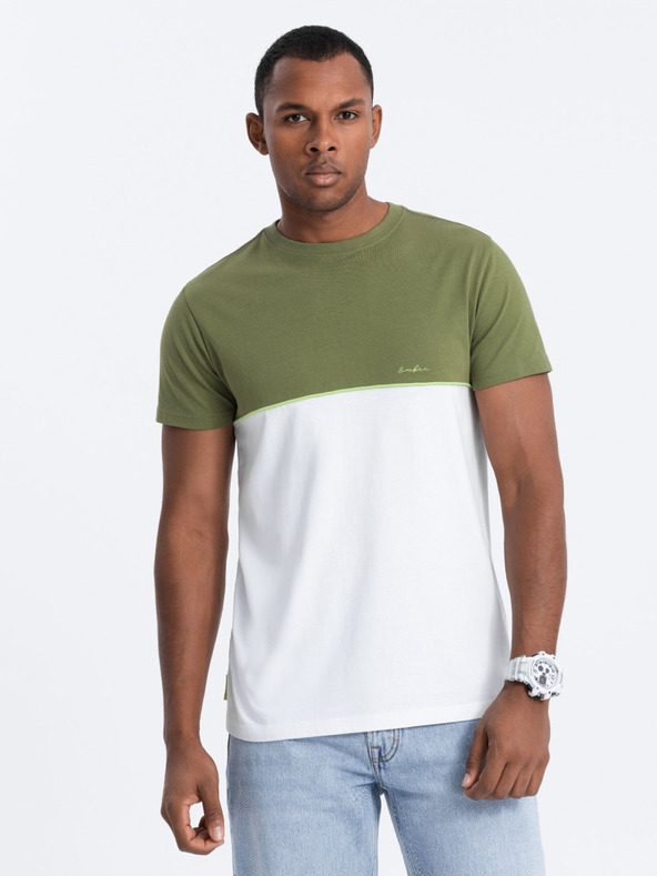 Ombre Clothing Weißes und grünes Herrenhemd Ombre Clothing