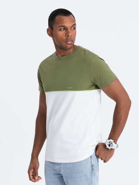 Ombre Clothing Weißes und grünes Herrenhemd Ombre Clothing