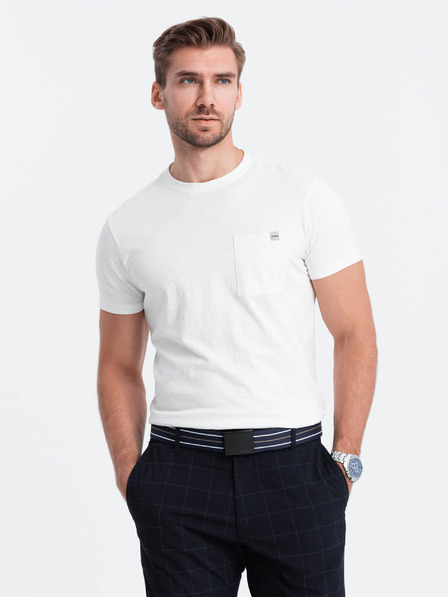 Ombre Clothing Cremefarbenes Herren-T-Shirt mit Tasche Ombre Clothing