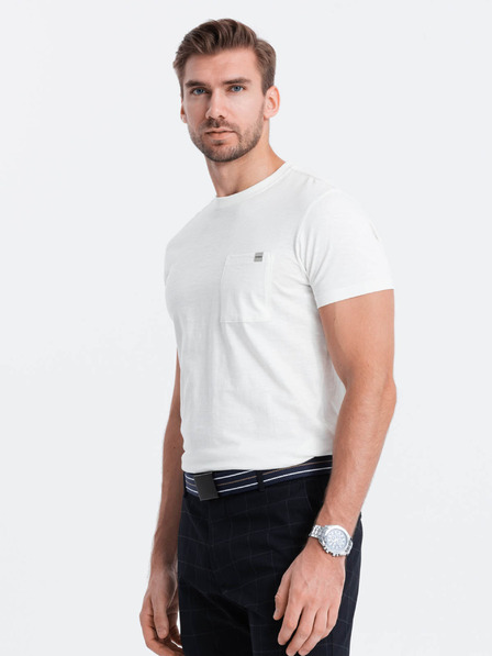 Ombre Clothing Cremefarbenes Herren-T-Shirt mit Tasche Ombre Clothing