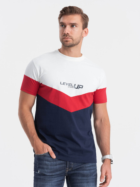 Ombre Clothing Rot-blaues Herren-Basic-T-Shirt mit Ombre Clothing-Schriftzug