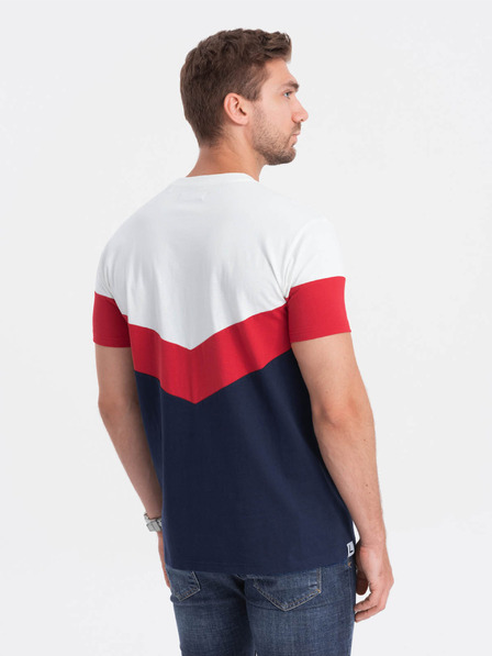 Ombre Clothing Rot-blaues Herren-Basic-T-Shirt mit Ombre Clothing-Schriftzug