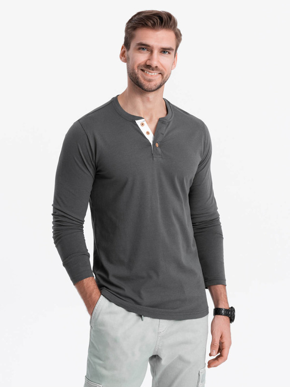 Ombre Clothing Dunkelgraues Herren-Button-Down-Hemd Ombre Clothing HENLEY