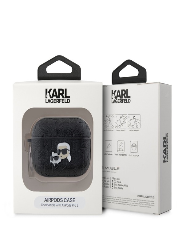 Karl Lagerfeld Karl Lagerfeld PU-Prägung Karl und Choupette Heads Etui für AirPods Pro 2 Schwarz