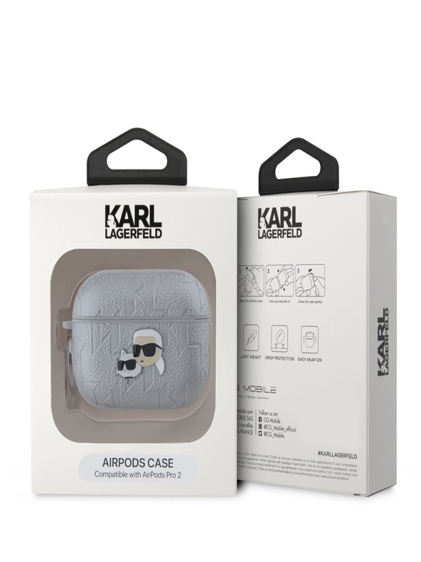 Karl Lagerfeld PU-geprägte Karl und Choupette Heads Tasche für AirPods Pro 2 Silber Karl Lagerfeld