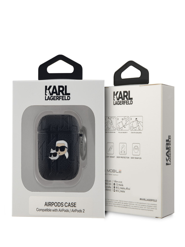 Karl Lagerfeld Karl Lagerfeld PU Embossed Karl and Choupette Heads Case für AirPods 1/2 Schwarz